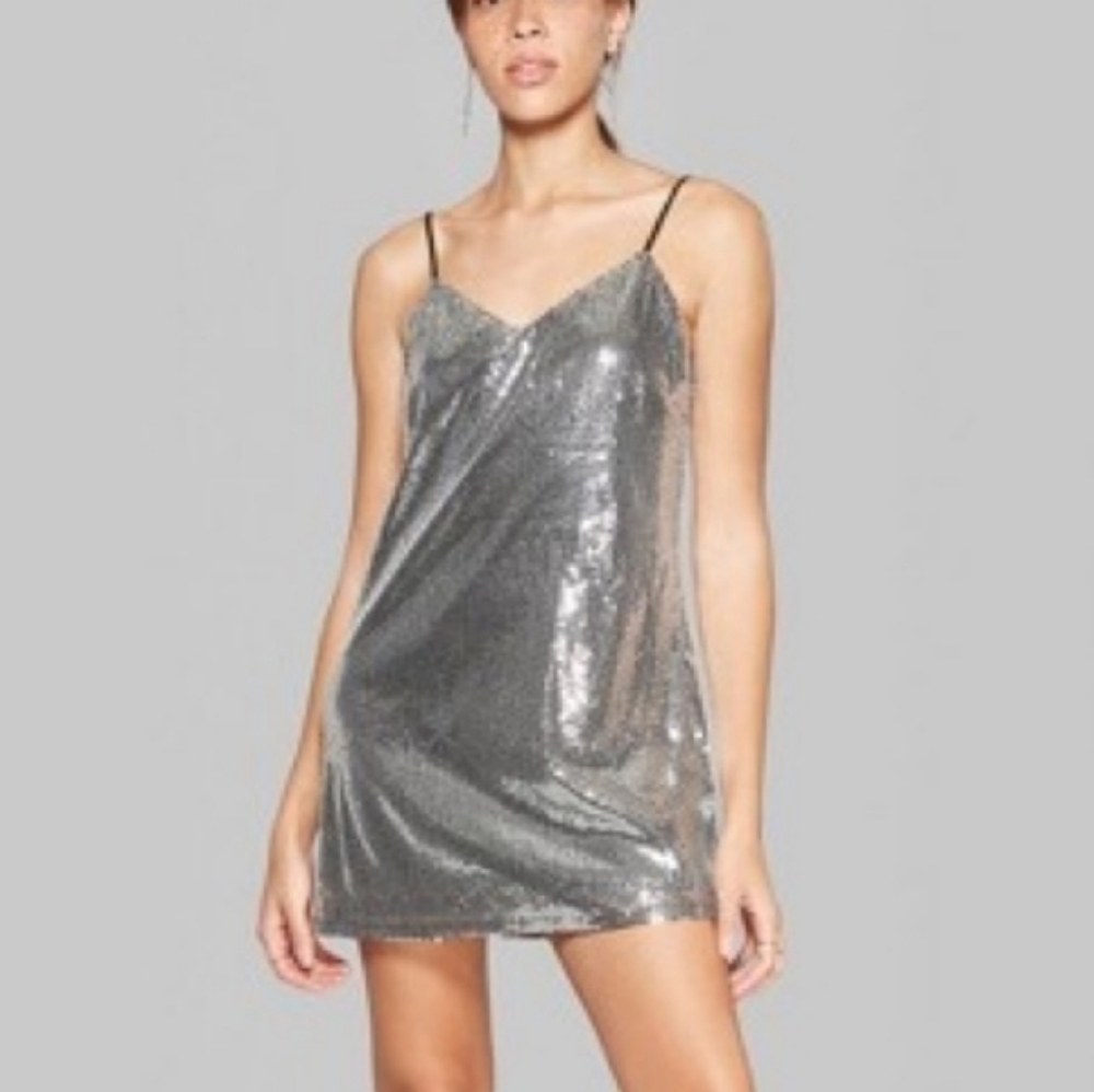 Wild Fable Silver Sequin Dress NEW Large